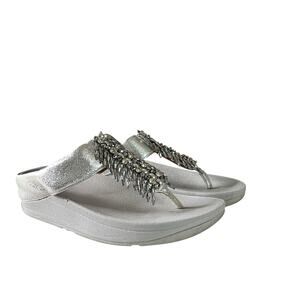 FITFLOP Women's Velma Adorn Silver Beaded Sandal Sz 6 Comfort Resort Wear